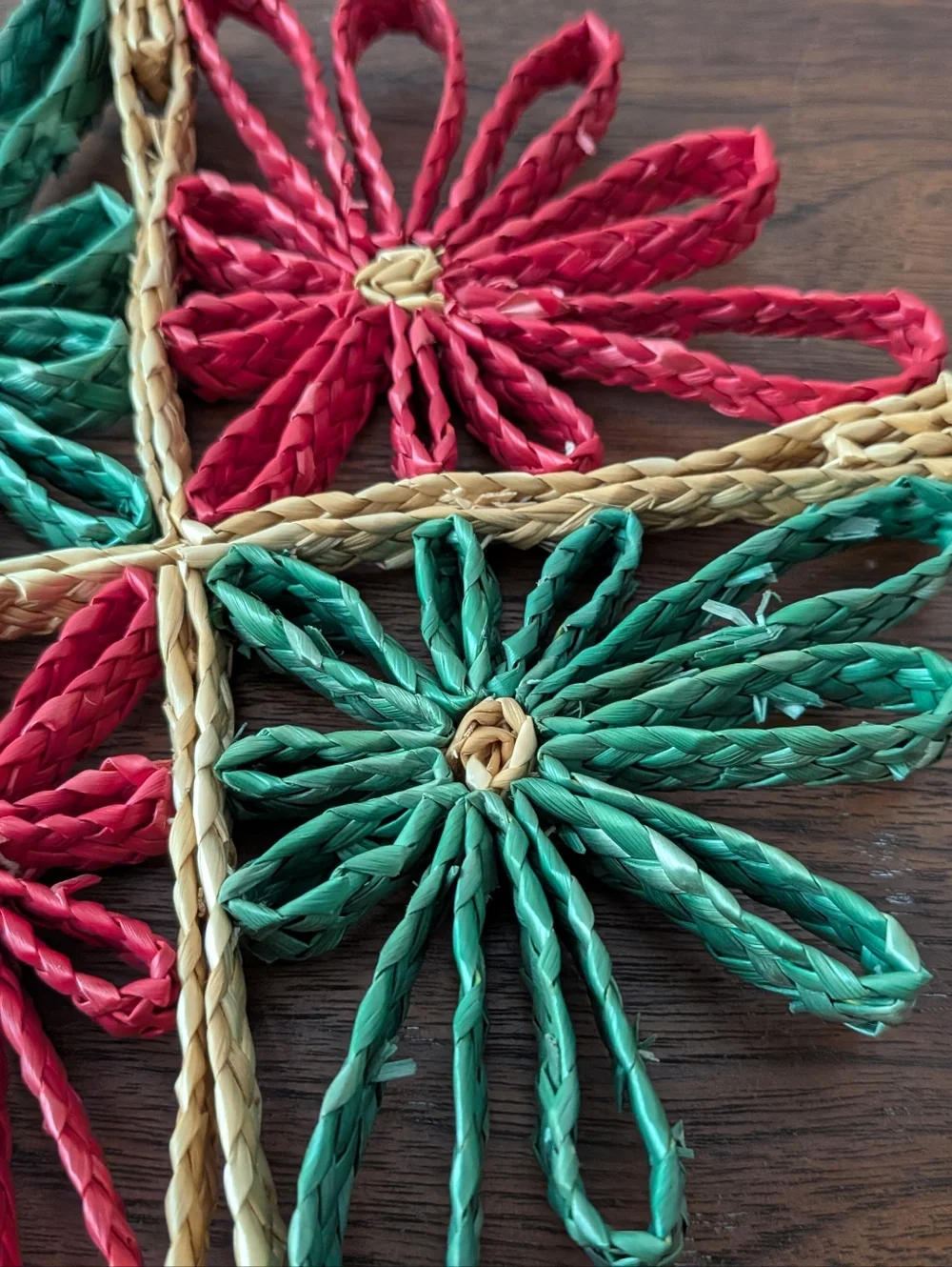 Vintage 70's Woven Straw Raffia Wicker Trivet Set of 2 Retro Boho Christmas